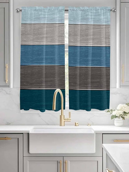 Retro Farm Blue Gray Wood Grain Window Valance Curtains, Rustic Wooden Plank Light Filtering Kitchen Valance with 3-inch Rod Pocket for Living Room Bathroom Bedroom,2 Panel,52x72In