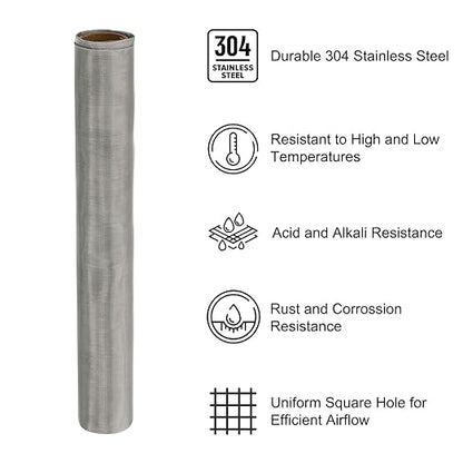 PATIKIL 40" L x 16" W Woven Wire Mesh, 200 Mesh 304 Stainless Steel Air Vent Filter Screen with Gloves for Window Security Vent Cover Filtration Animals Fence