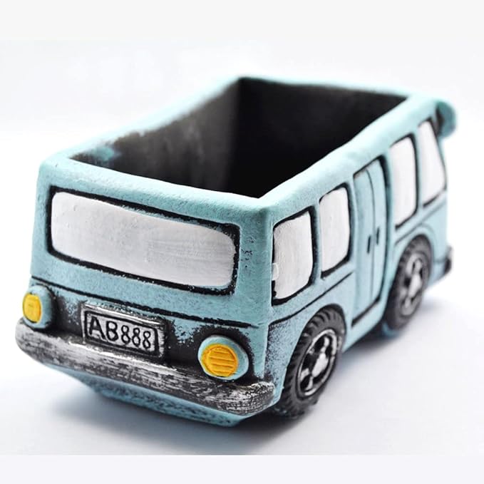 Green Bus Succulent Planter Pots, Small Plants Pot with Drainage Hole, Flower Pots Plant Containers for Home Indoor Outdoor Garden Decoration Pot