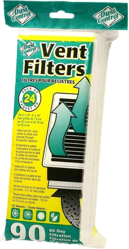 Dust Control Vent Filters - Pack of 24 Air Vent Filters (4" x 10")