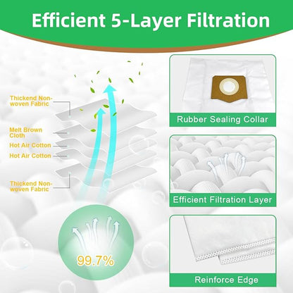 8 Pack AVG0905 Dust Filter Bags, Compatible with EGO Power 9 Gallon Wet/Dry Vacuum WDV0900, High Efficiency Dust Collection Vac Bags