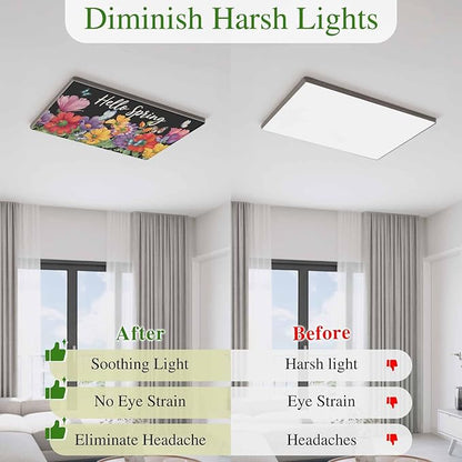 Fluorescent Light Covers for Ceiling Lights Hello Spring Magnetic Light Filters 3 Pack 4x2 ft Butterfly Colorful Spring Floral Ceiling Lights Cover for Classroom Office School Home Drop Lamp Decor