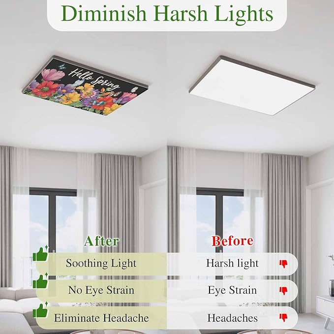 Fluorescent Light Covers for Ceiling Lights Hello Spring Magnetic Light Filters 4 Pack 4x2 ft Butterfly Colorful Spring Floral Ceiling Lights Cover for Classroom Office School Home Drop Lamp Decor