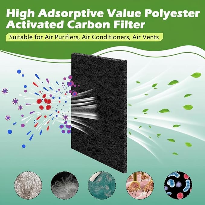 Cut to Fit Carbon Air Purifier Filter Roll, 16x48x1/4 inches Size Activated Charcoal Dust Filter Sheet,Carbon Pad Replacement for Air Vent,AC,Range Hood,Pond,Compost Bin,Odor Absorbing