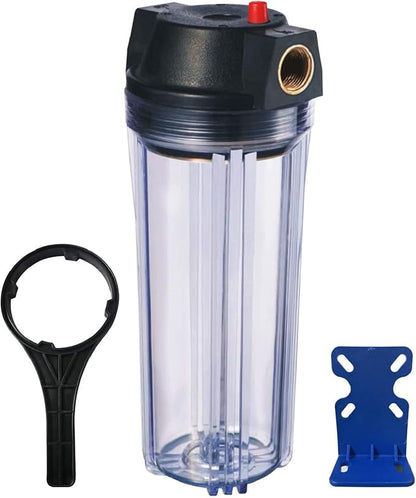 Geekpure 10-Inch Whole House Slim Water Filter Housing with Pressure Relief Valve - 3/4" NPT Brass Port-Fit for 2.5" x 10" Filters-Clear (1)