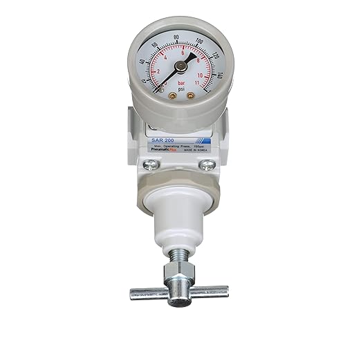 PneumaticPlus SAR200T-N02BG Compressed Air Pressure Regulator 1/4" NPT, T-Handle, Gauge & Bracket