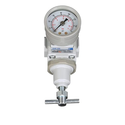 PneumaticPlus SAR200T-N02BG Compressed Air Pressure Regulator 1/4" NPT, T-Handle, Gauge & Bracket