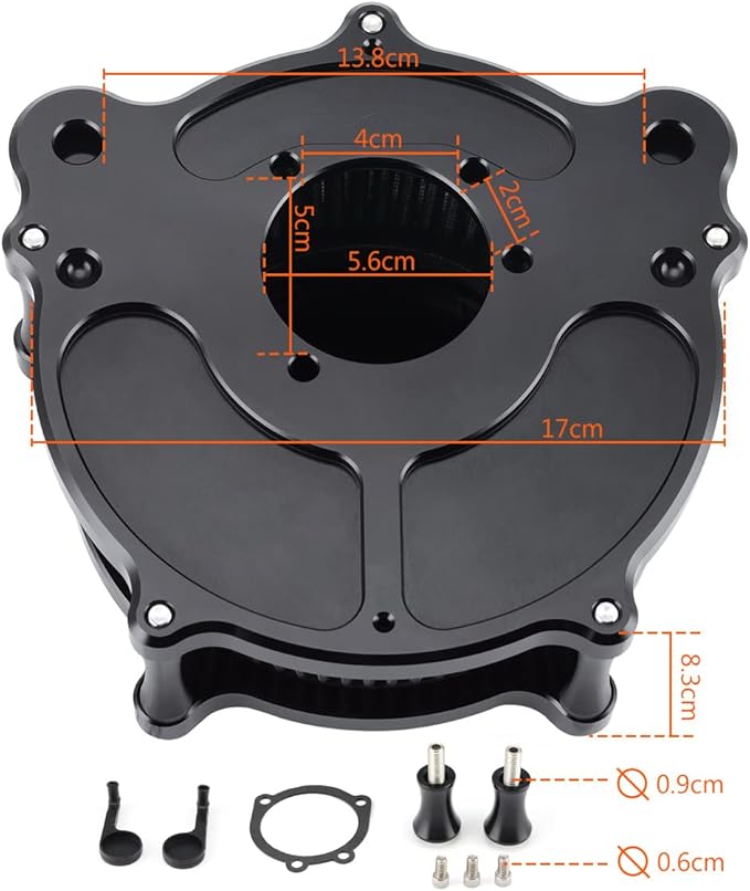 Air Filter Intake Filter System Kit Cnc Cut Air Cleaner Chrome Filter Kit for Twin Cam EVO Dyna FXR 93-2017 Softail 2000-2015 Touring Road King Street Glide1993-2007(Black)