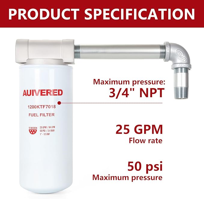 1200KTF7018 F1810PM0 Fuel Filter - Spin-on Particulate - Fit for Transfer Pump FR112 FR1210G FR610G 25 GPM 3/4” with 1200KTG9075 Filter Head and 3/4” ST Elbow and 3/4 x 7” Nipple