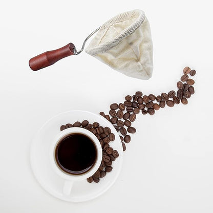 AUEAR, Wooden Handle Coffee Filter Reusable Cafe Flannel Cloth Bag Sock Strainer