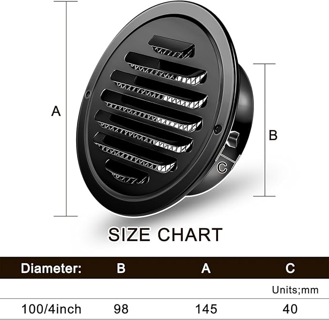 Zonon 24 Pcs Stainless Steel Soffit Vents 4 Inch Round Dryer Vent Cover with Mesh Screen for Home Outdoor Bathroom Wall Ceiling Outside Exterior Exhaust (Black)