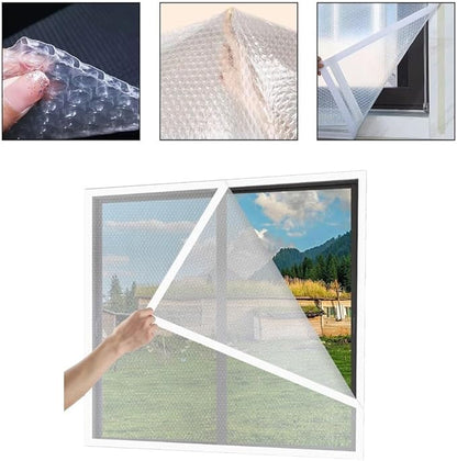 PVC Window Insulation Film 120x150cm Double Thickened 4mm Bubble Wrap Thermal Curtain for Doors and Windows, Transparent Weatherproof Soundproof Draft Stopper with Self-Adhesive