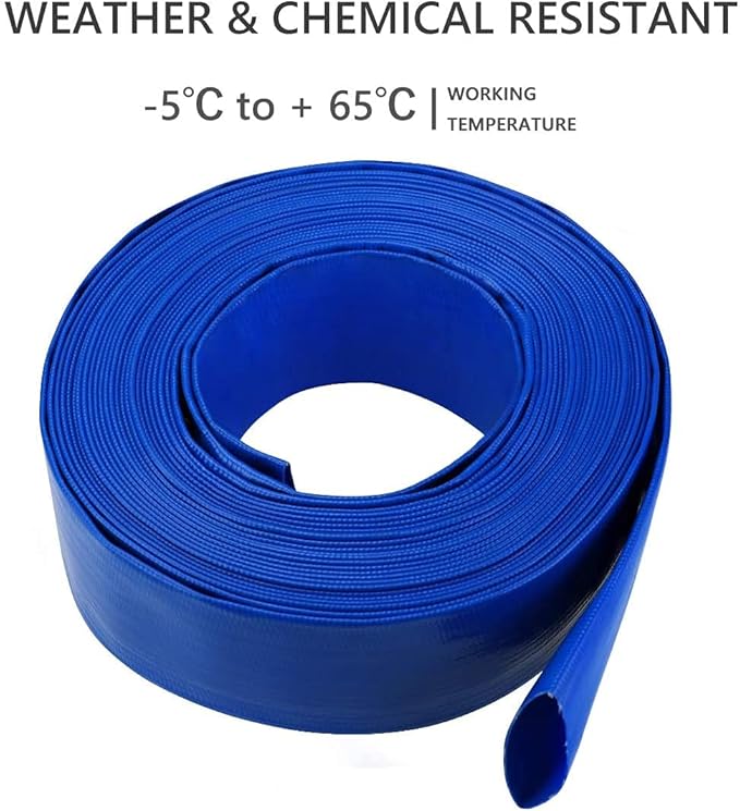 3” Diameter x 100' Blue Backwash Hose for Swimming Pools, Heavy Duty Discharge Hose Reinforced Pool Drain Hose, PVC Lay-Flat Draining Hoses Ideal for Water Transferring
