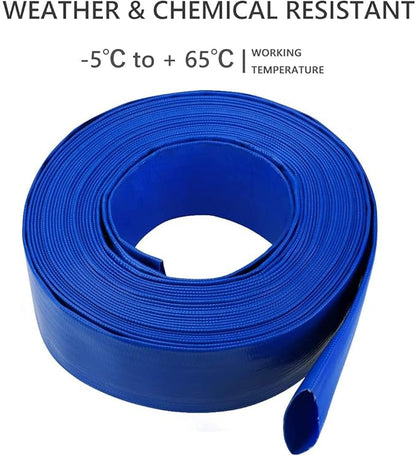 3” Diameter x 100' Blue Backwash Hose for Swimming Pools, Heavy Duty Discharge Hose Reinforced Pool Drain Hose, PVC Lay-Flat Draining Hoses Ideal for Water Transferring