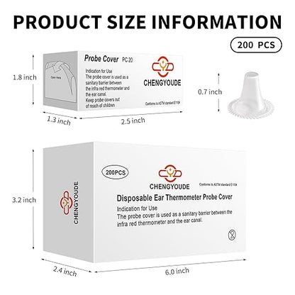 200 Counts Thermometer Ear Covers, Ear Thermometer Probe Covers, Lens Filters/Refill Caps for All Braun Ear Themometer Models, BPA Free Digital Disposable Ear Thermometer Covers