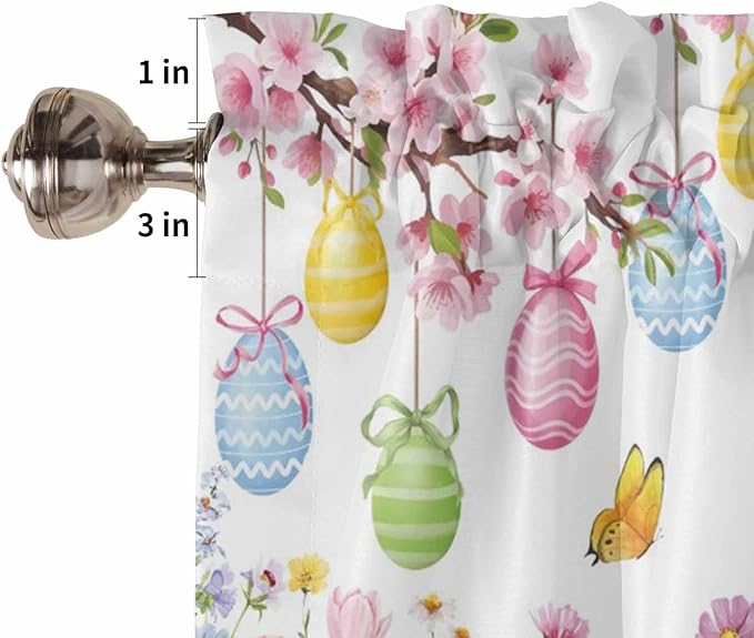 Happy Easter Bedroom Curtains 63 Inches length, Spring Watercolor Bunny Eggs Flower Branch Window Treatment Curtain Drapes, Rod Pocket Curtain Panels for Living Room Kitchen, 42"x63", 2 Panels