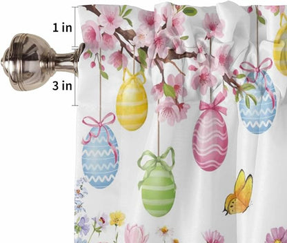 Happy Easter Bedroom Curtains 63 Inches length, Spring Watercolor Bunny Eggs Flower Branch Window Treatment Curtain Drapes, Rod Pocket Curtain Panels for Living Room Kitchen, 42"x63", 2 Panels
