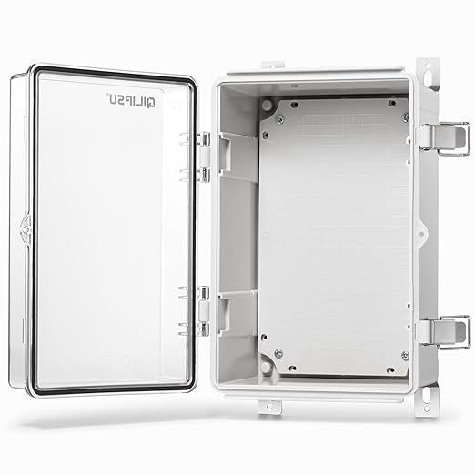 QILIPSU Waterproof Junction Box IP67 Outdoor Plastic Electrical Project Enclosure Weatherproof with Mounting Plate, Wall Brackets, Hinged Clear Cover 11.8"x7.9"x6.7" CC