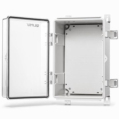 QILIPSU Waterproof Junction Box IP67 Outdoor Plastic Electrical Project Enclosure Weatherproof with Mounting Plate, Wall Brackets, Hinged Clear Cover 11.8"x7.9"x6.7" CC