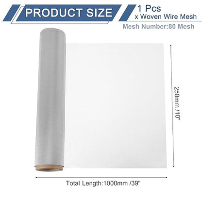 uxcell 80 Mesh 39" x 10" Woven Wire Mesh, 316 Stainless Steel Air Vent Filter Screen, Window Screen Mesh for DIY Projects Vents Cover Filtration Animals Fence
