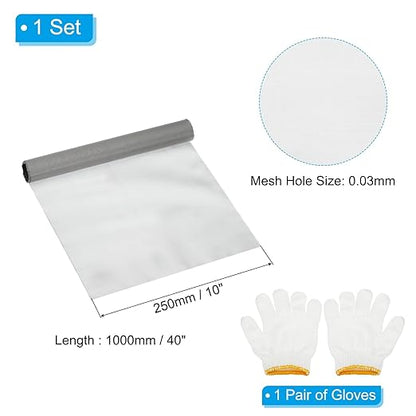 PATIKIL 40" L x 10" W Woven Wire Mesh, 400 Mesh 304 Stainless Steel Air Vent Filter Screen with Gloves for Window Security Vent Cover Filtration Animals Fence