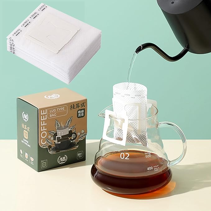 100PCS Portable Coffee Filter Paper Hanging Ear Drip Coffee Single Drinker Disposable Drip Coffee Filter Bags - Suitable for Home, Office, Travel and Camping