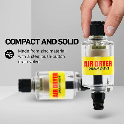 LE LEMATEC Air Dryer for Compressor - Inline Water Separator & Air Tool Oil, 1/4" NPT Moisture Separator for HVLP Spray Guns, Plasma Cutters, Pneumatic Tools, 2-150 PSI (Pack of 2)