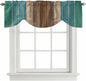 Teal Blue Brown Tie Up Valance Curtains for Windows, Kitchen Curtains Window Shades, Farmhouse Retro Wooden Grain Stripes Light Filtering Roman Curtain Valances for Bedroom/Bathroom/Cafe 42"x18"
