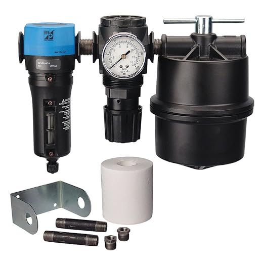 1/2" Two-Stage Filter Regulator System - Master Pneumatic Water Separator BFD380-4C3 and Air Regulator R350-4H Bundled with Coalescing Filter & Accessories, Made in USA, 7 Items