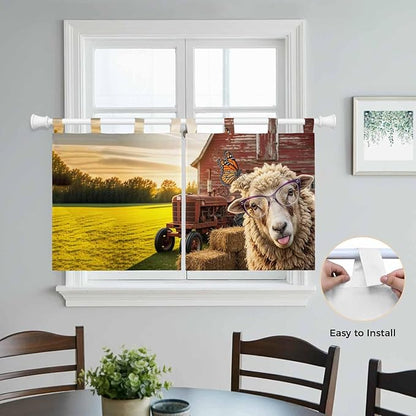 Farm Sheep Kitchen Curtains 36 Inch Length, Small Window Curtains Tab Top, Farmhouse Barn Funny Animals Butterfly Light Filtering Short Window Treatments Tier Drapes 27.5"x36" 2 Panel