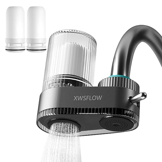 Faucet Filter with 2 Filter cartridges for efficient Water Purification, Effectively Removing Harsh Chlorine Odor and impurities. Compatible with 15/16-inch, 13/15-inch, and 3/4-inch Kitchen faucets.