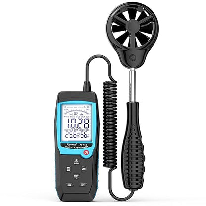 H12 Digital Anemometer Handheld Wind Speed Meter with Extended Wind Sensor, Measures Wind Speed Wind Flow Temperature and Humidity CFM Air Flow Velocity Meter with Big Backlit Screen