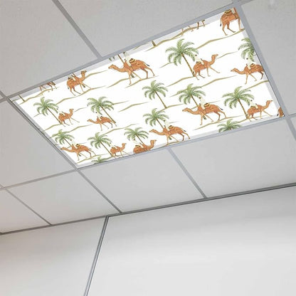 Fluorescent Light Covers for Drop Ceiling Abstract Brown Camels Palm-Trees Magnetic Light Filters, Vintage Deserts Ceiling Shade Filters for Home Classroom Office,2x4 ft,1Pack
