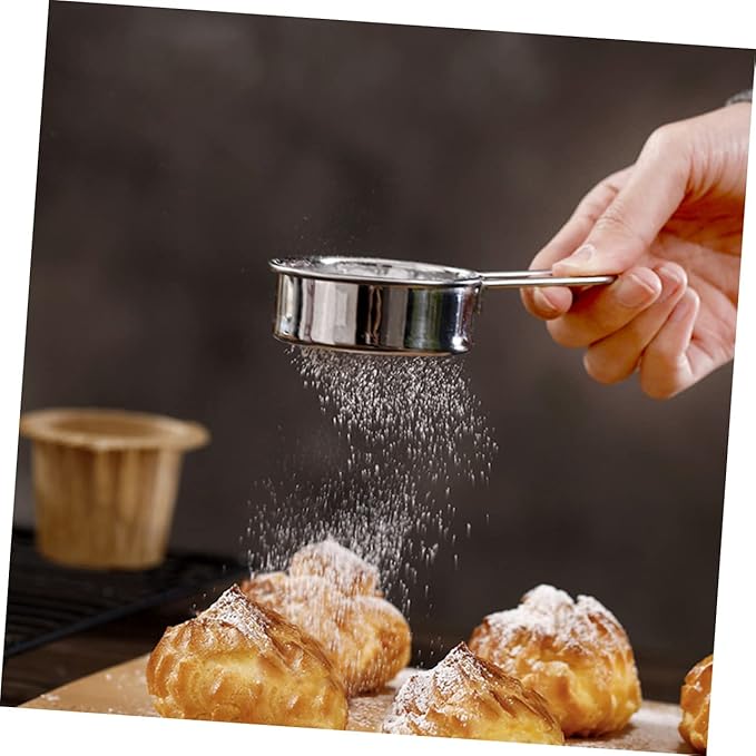 Healifty 2Pcs Stainless Steel Powder Sugar Sifter Baking Flour Sieve with Ergonomic Handle for Home and Professional Use Lightweight and Easy to Operate