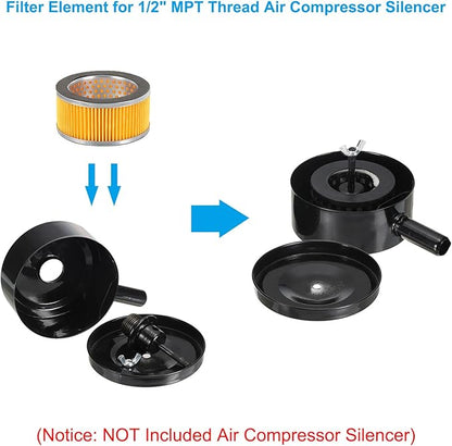 PATIKIL 4.2 x 2 Inch Air Compressor Intake Paper Filter 4 Pack Piston Type Air Filter Elements Replacement for Blowers Generators Filter Particles to Reduce Noise, Yellow