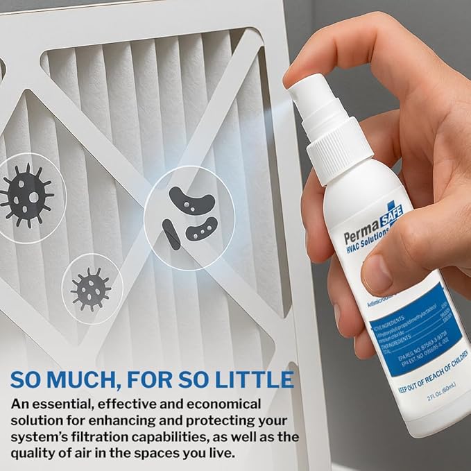PermaSafe HVAC Solutions, Antimicrobial Air Filter Treatment, Odor Inhibitor, and Indoor Air Quality Enhancer & Protectant