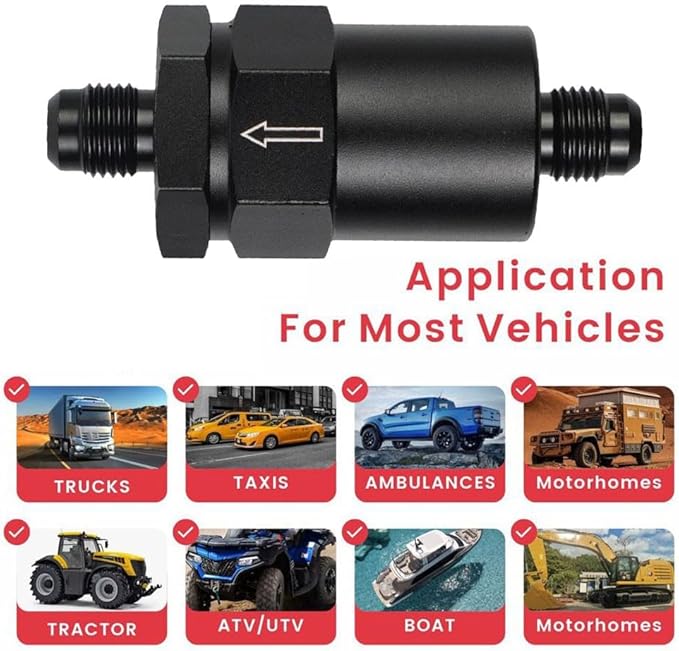 Automotive Tuning Inline Fuel Filter with AN6 Fittings and 30 Overfilter for EFI and Carburetor Systems