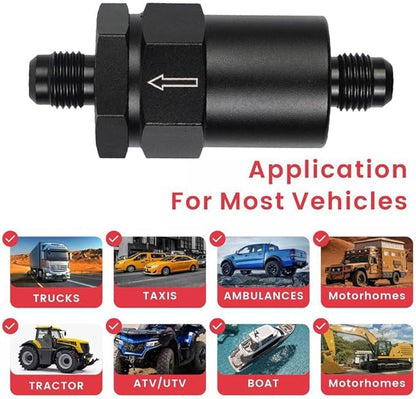 Automotive Tuning Inline Fuel Filter with AN6 Fittings and 30 Overfilter for EFI and Carburetor Systems