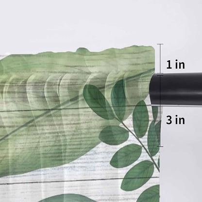 Summer Palm Leaf Sheer Valance Curtains, Green Tropical Plants Nature Leaves Wood Grain Light Filtering Kitchen Valances Rod Pocket Voile Curtain Treatment for Bedroom/Living Room/Basement 42Wx18L