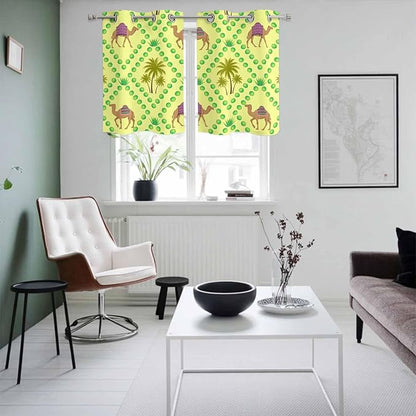2 Panel Kitchen Cafe Curtains, Desert Sand Camels Sunlight Filtering Nature Air Through, Window Decor Tier Curtains for Living Room 55W x 39L inch Palm Trees Tropical Plants Polka Dot Yellow
