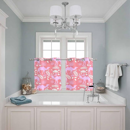 2 Panel Kitchen Cafe Curtains, Desert Camel Sunlight Filtering Nature Air Through, Home Decor Window Covering Tier Curtains for Living Room 55W x 39L inch Vintage Sand Camel Leaves Flower Pattern Pink