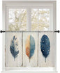 Sheer Curtains 45 Inch Length, Blue Brown Feathers Semi Sheer Curtains Light Filtering Window Treatment, Boho Ombre Vintage Wooden Grain Privacy Voile Drapes for Living Room Bedroom 52x45 Inch