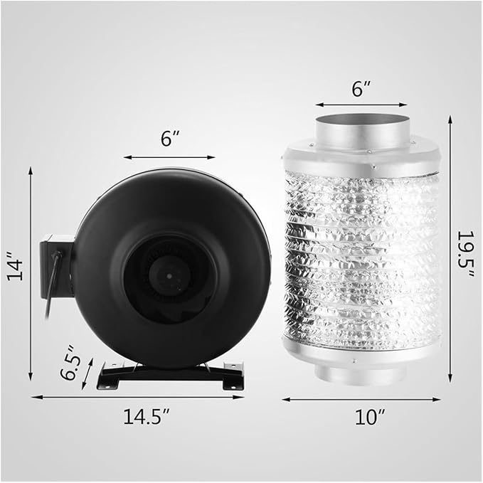 6" Inline Exhaust Fan Carbon Filter Kit Air Blower Scrubber Odor Control Wide Application