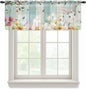 Easter Sheer Valances for Windows 42"x12", Light Filtering Kitchen Curtains Valance, Spring Watercolor Bunny Eggs Tulip Wooden Grain Rod Pocket Chiffon Curtains for Living Room Bedroom Cafe