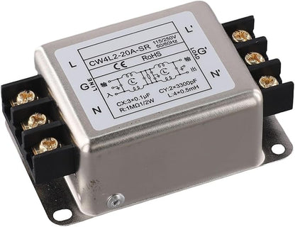 Single-Phase Two-Stage Power Supply Filter for Industrial Equipment — Conducted Noise Suppressor, Compact Chassis Mount, Alloy Housing, 250V, 3A/6A/10A/20A(20A)