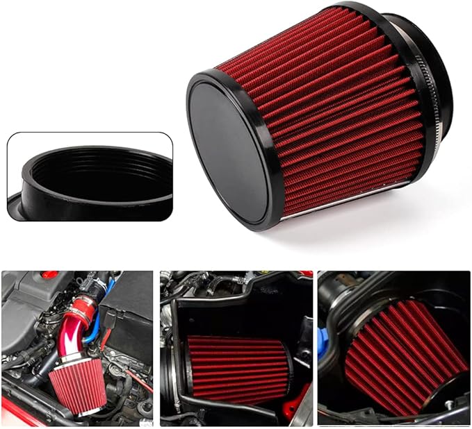 Red 3" 76mm Inlet Cone Replacement Dry Air Filter High Flow Car Performance Cold Air Intake Filter