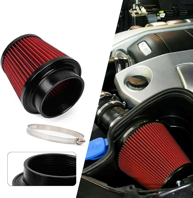 Red 4" 100mm Inlet Cone Replacement Dry Air Filter High Flow Car Performance Cold Air Intake Filter