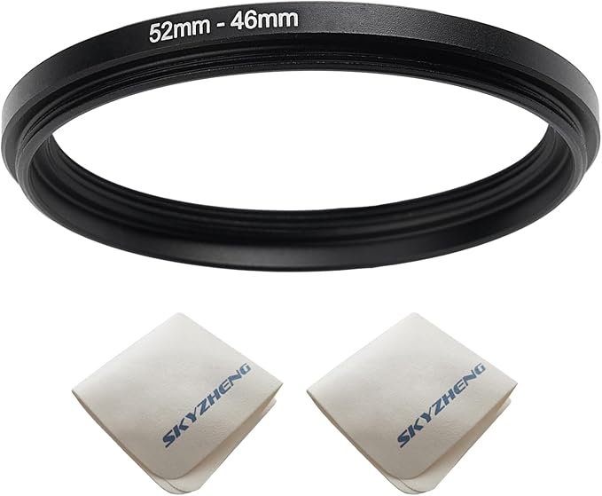 52mm Lens to 46mm Camera Lens Adapter 52mm to 46mm Step Down Ring Adapter Ring for All Brands of UV ND CPL, with Premium Lens Wiping Cloth 2 Pack (52mm-46mm)