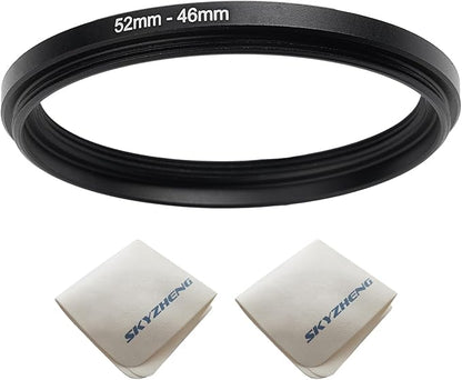 52mm Lens to 46mm Camera Lens Adapter 52mm to 46mm Step Down Ring Adapter Ring for All Brands of UV ND CPL, with Premium Lens Wiping Cloth 2 Pack (52mm-46mm)