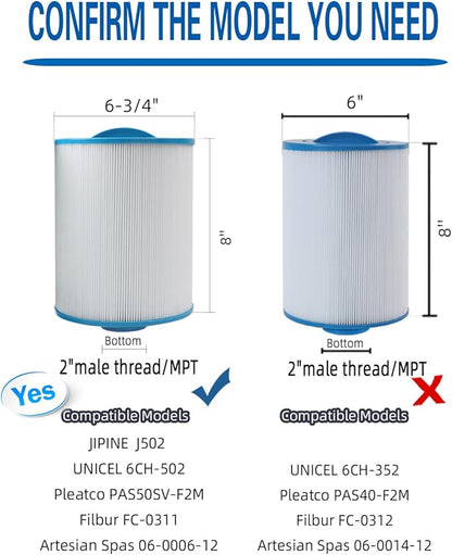 PAS50SV Hot Tub Filter Replaces Artesian Spa Filter, Magnum AR50, PAS50SV-F2M, 6CH-502, FC-0311,06-0006-12,Master Deluxe M60506,Baleen AK-90161,Excel Filters XLS-604 Spa Filter, 2 Pack